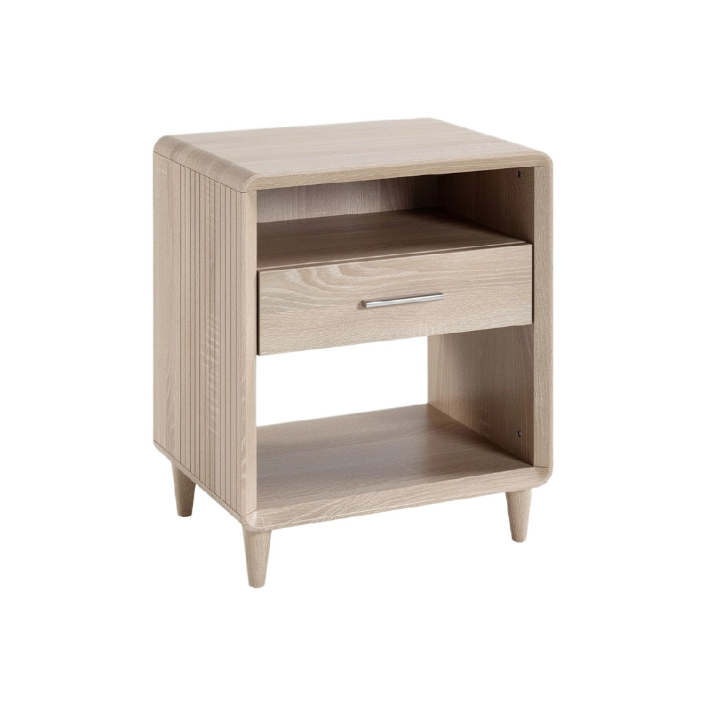 Scandinavian Minimalist Nightstand with Drawer and Open Shelf
