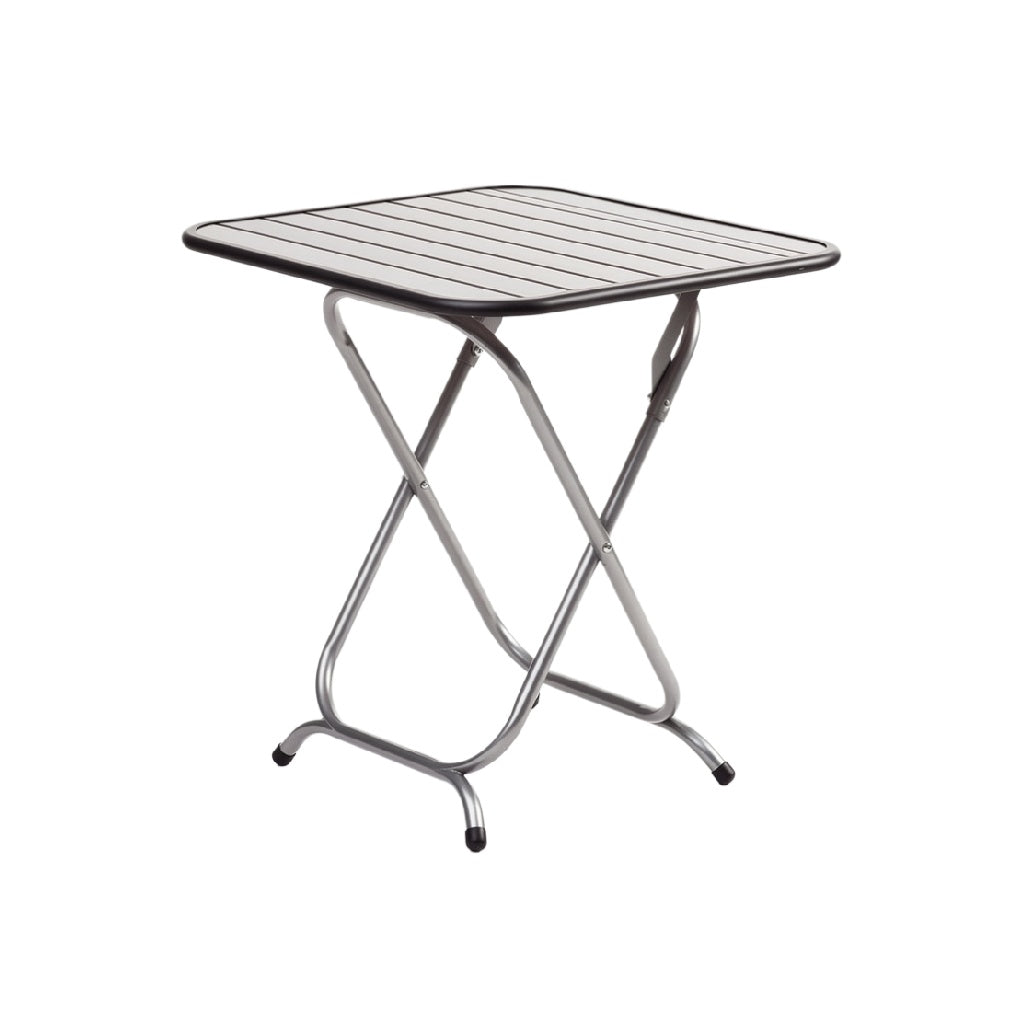 Foldable Metal Side Table with Slatted Top for Outdoor Use